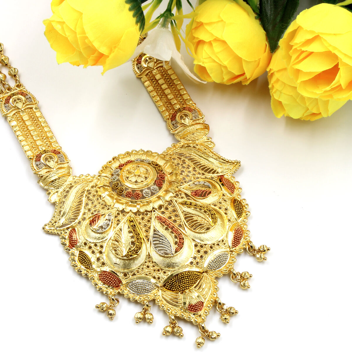 Elegant Gold Plated Meena Necklace Set Long