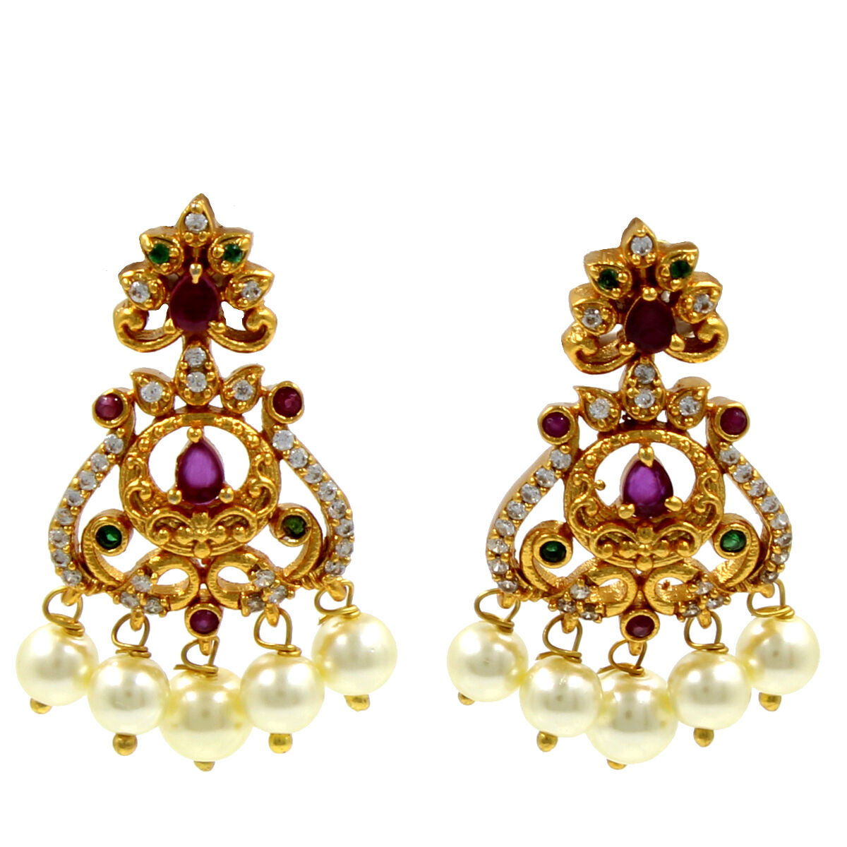 Orlenna Utsav Temple American Diamond & Pearl Necklace Set Long