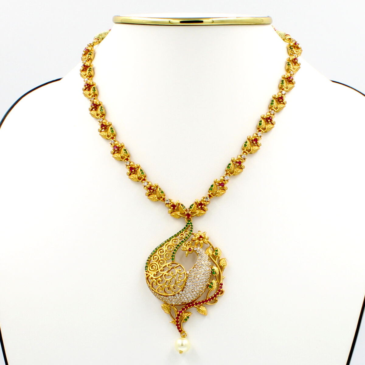 Orlenna Temple American Diamond & Pearl Necklace Set Short
