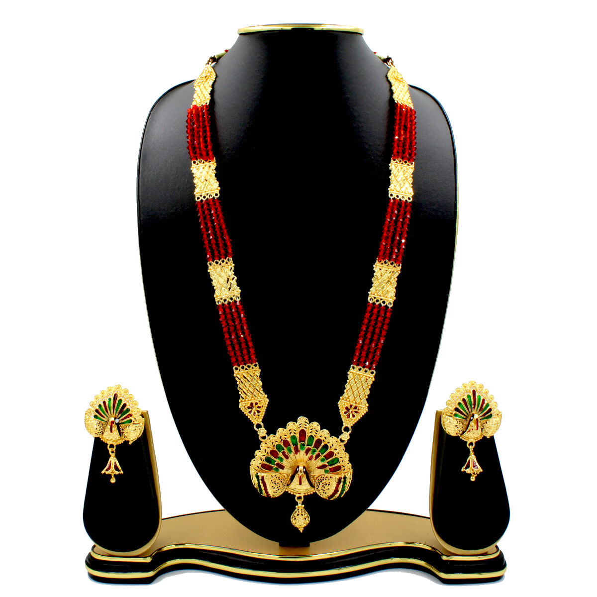 Orlenna Traditional Gold Plated Meena Necklace Set Long