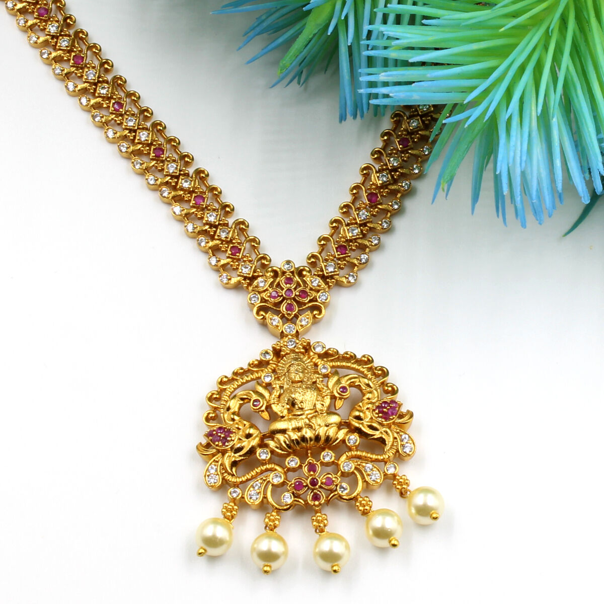 Orlenna Traditional Temple American Diamond & Pearl Combo Set