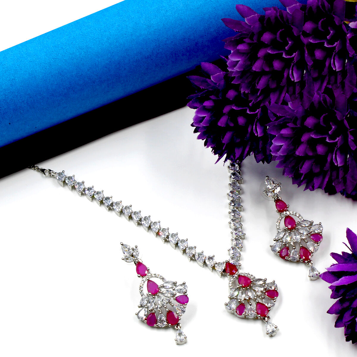 Orlenna Beautifully Crafted American Diamond Necklace Set Short