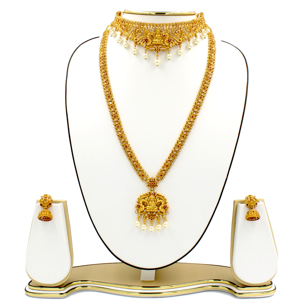 Orlenna Traditional Temple American Diamond & Pearl Combo Set