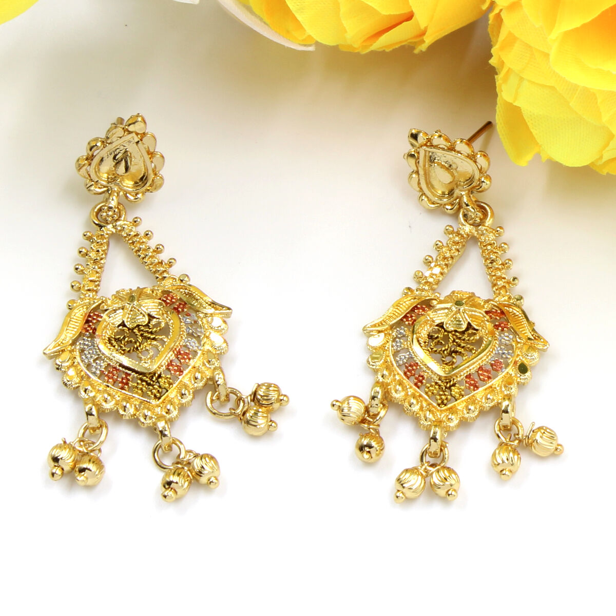 Elegant Gold Plated Meena Necklace Set Long