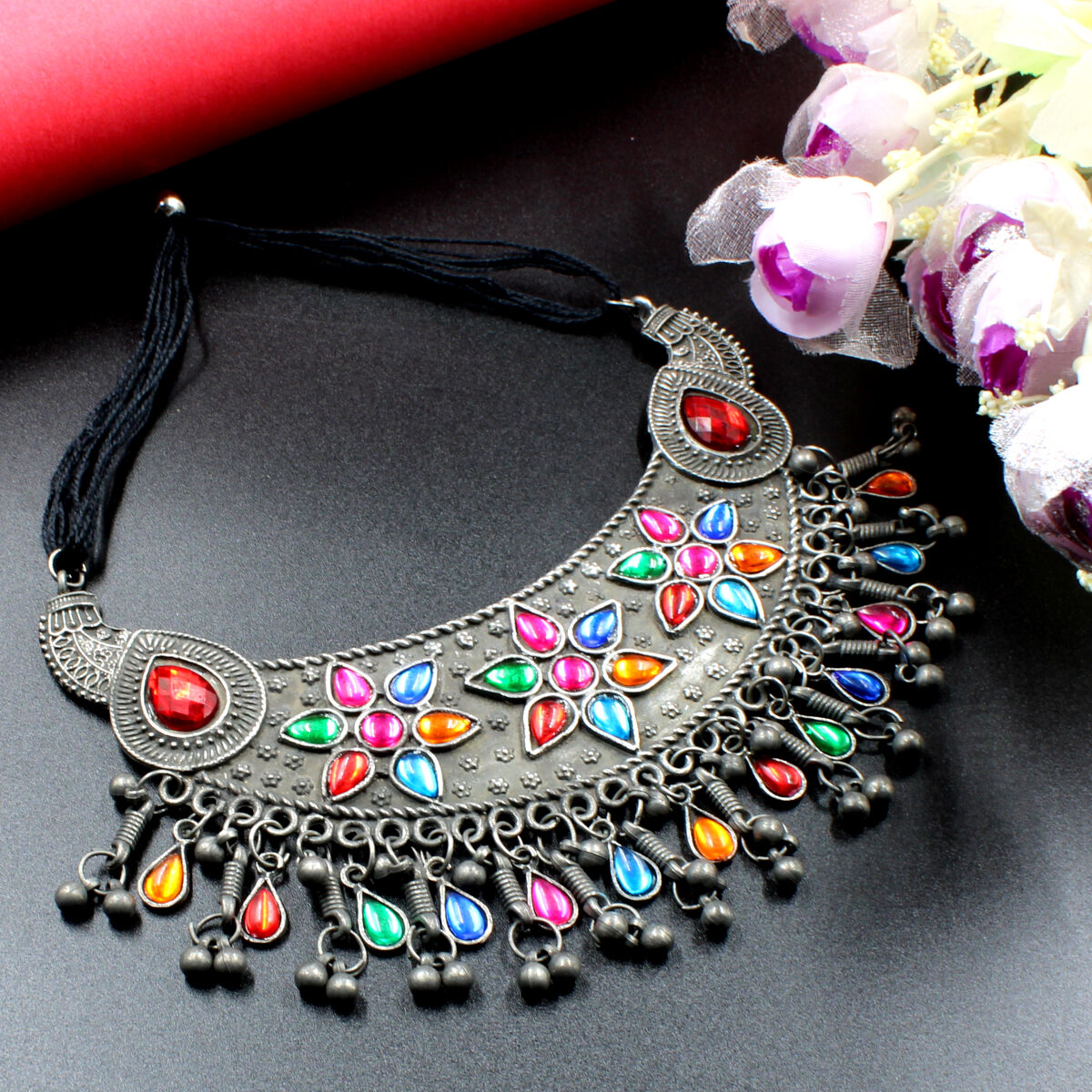 Orlenna Tribal Black Metal Necklace Set