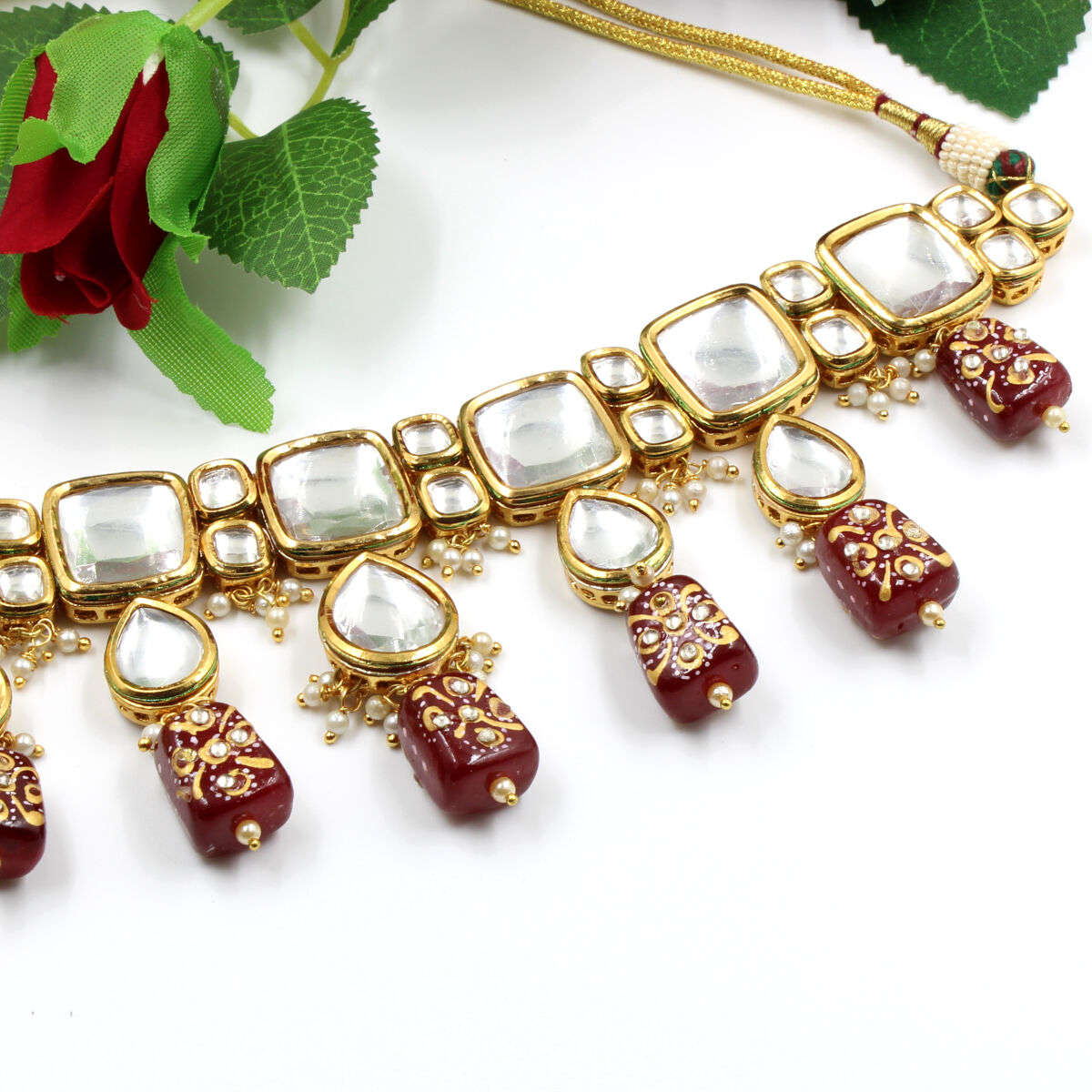 Stylish Kundan Pearl & Crystal Beads Choker