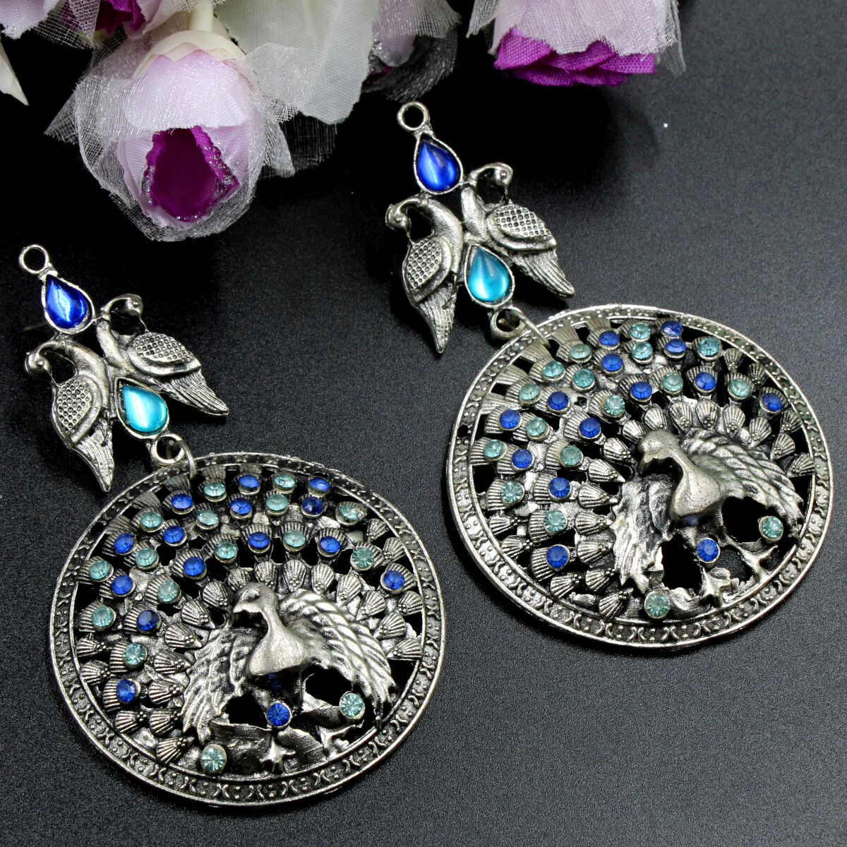 Orlenna Oxidized Crystal Beads Necklace Set Short