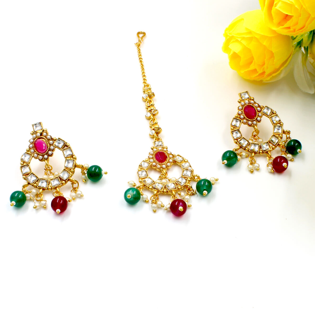 Orlenna Kundan Pearl & Crystal Beads Choker