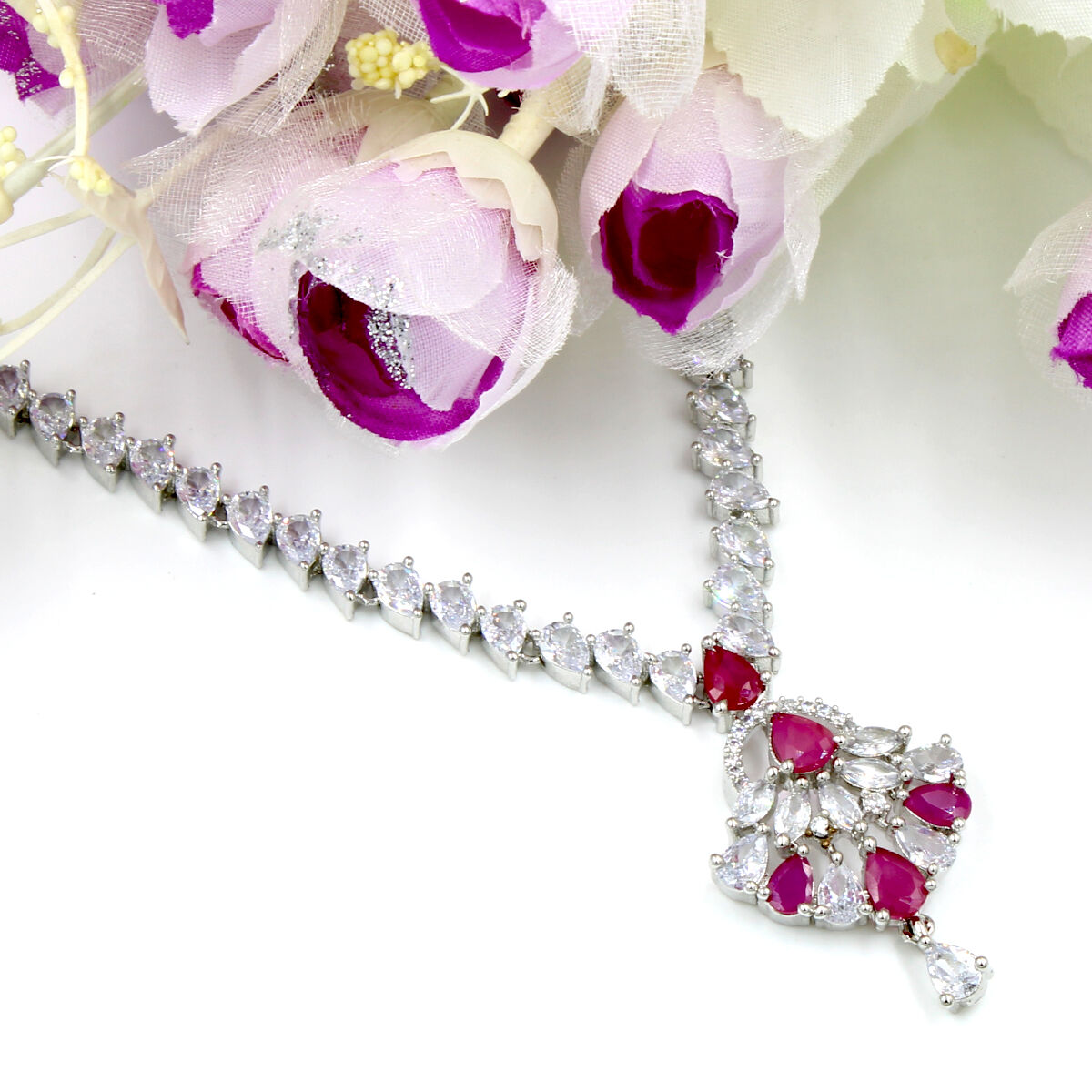 Orlenna Beautifully Crafted American Diamond Necklace Set Short