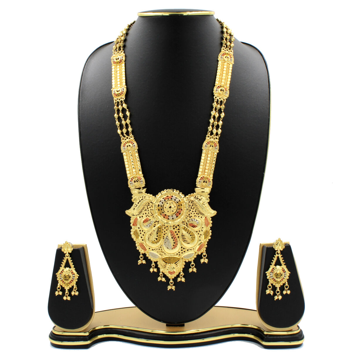 Elegant Gold Plated Meena Necklace Set Long