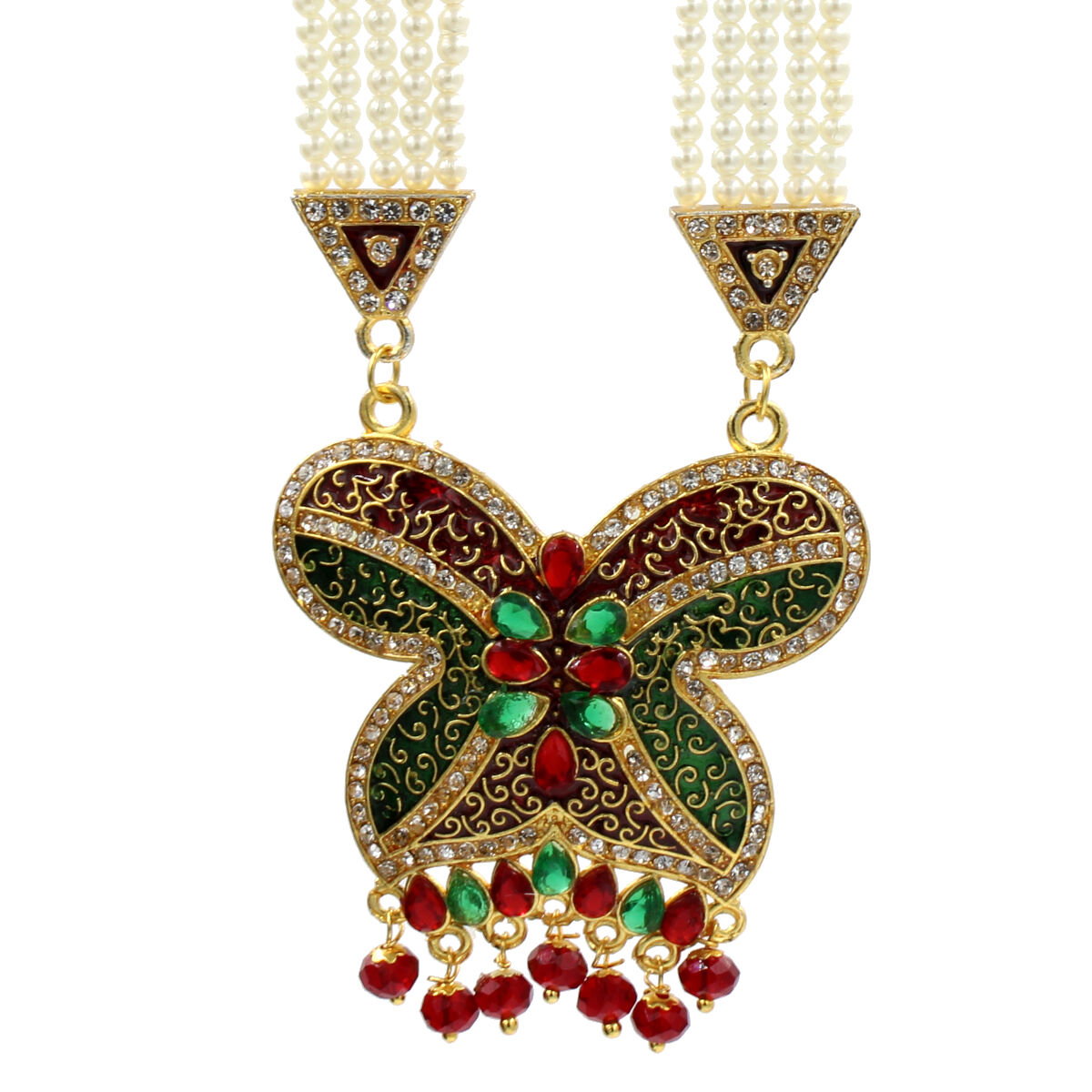 Ethnic Gold Plated Pearl Necklace Set Long