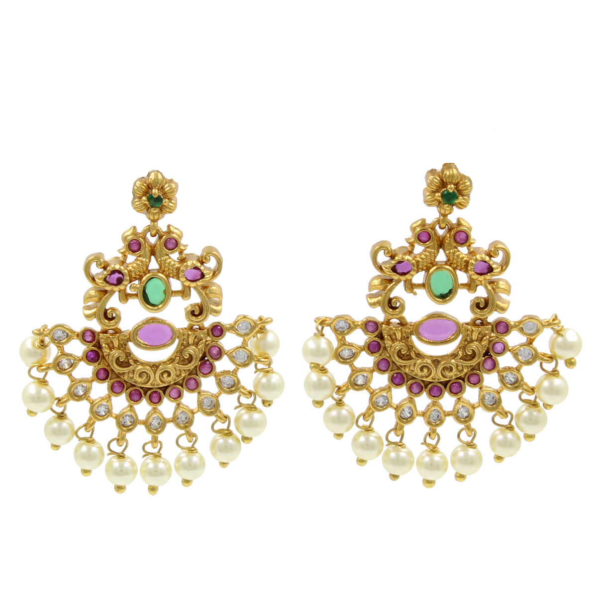 Orlenna Traditional Temple American Diamond & Pearl Necklace Set