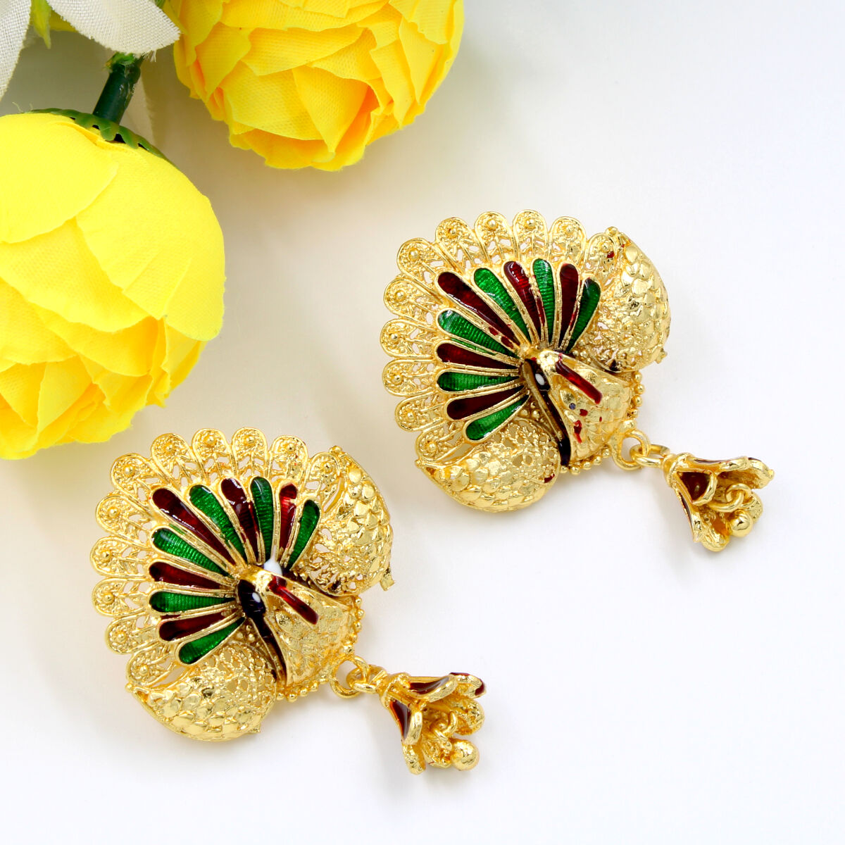 Orlenna Traditional Gold Plated Meena Necklace Set Long