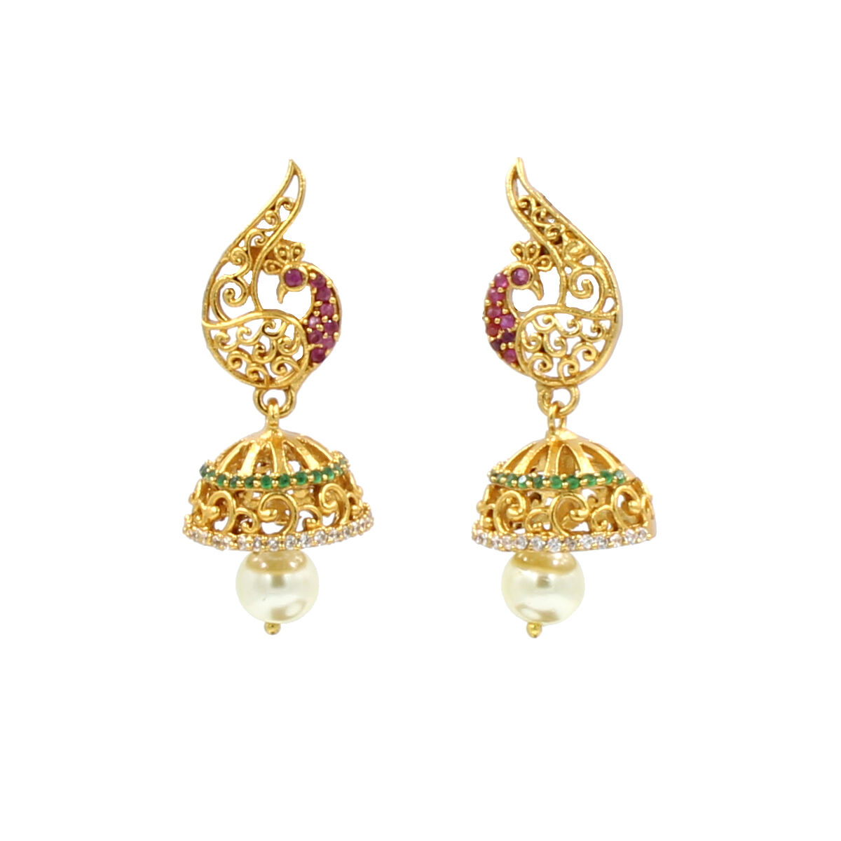 Orlenna Temple American Diamond & Pearl Necklace Set Short