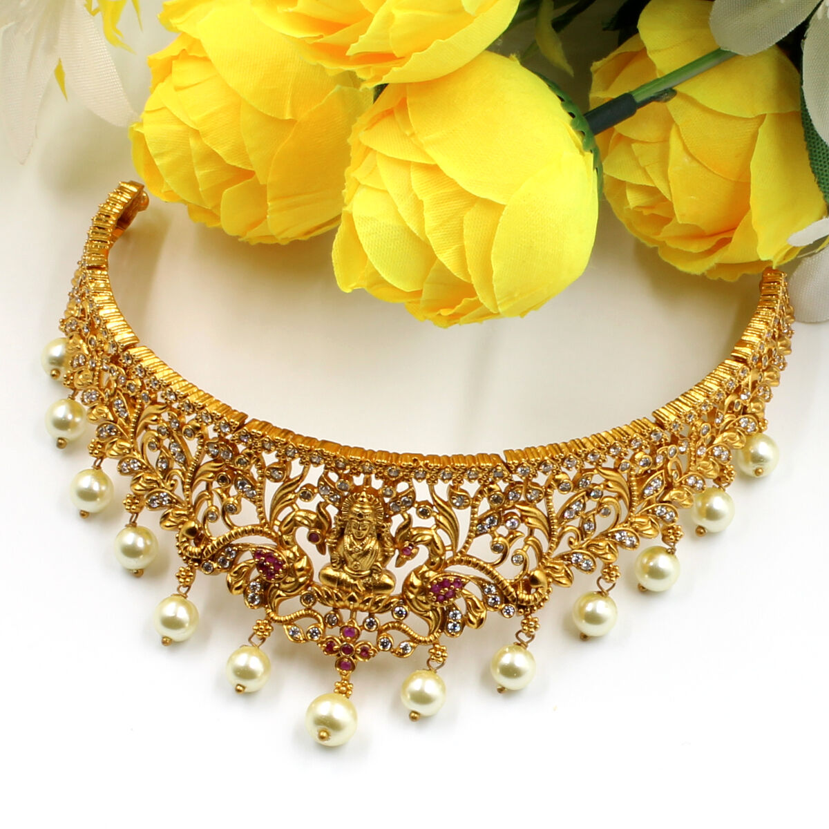 Orlenna Traditional Temple American Diamond & Pearl Combo Set