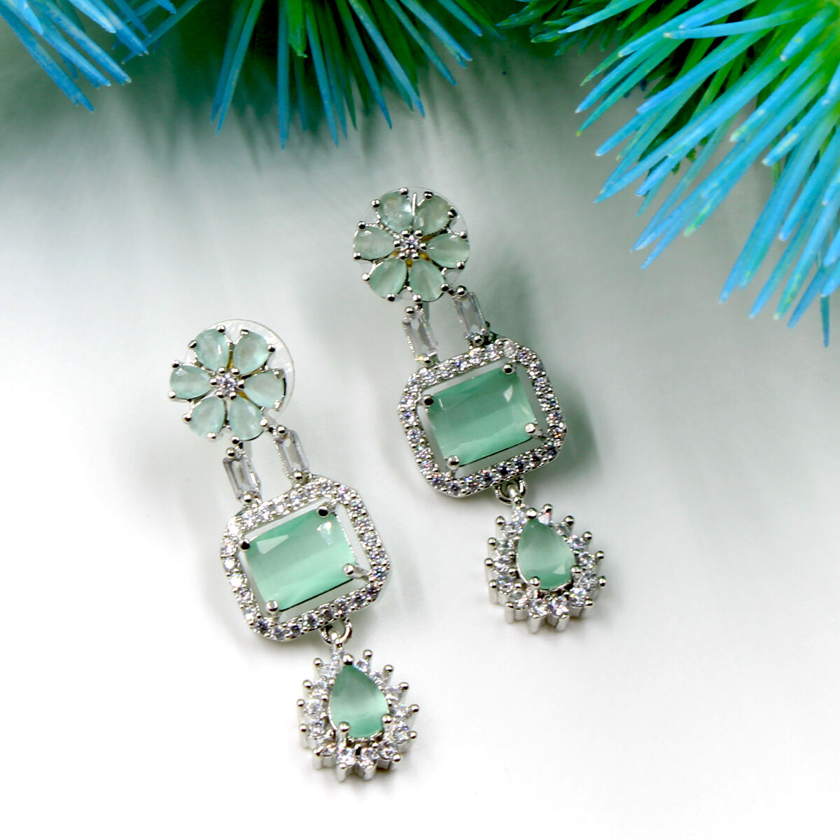 Orlenna Green Short Necklace Set - American Diamond