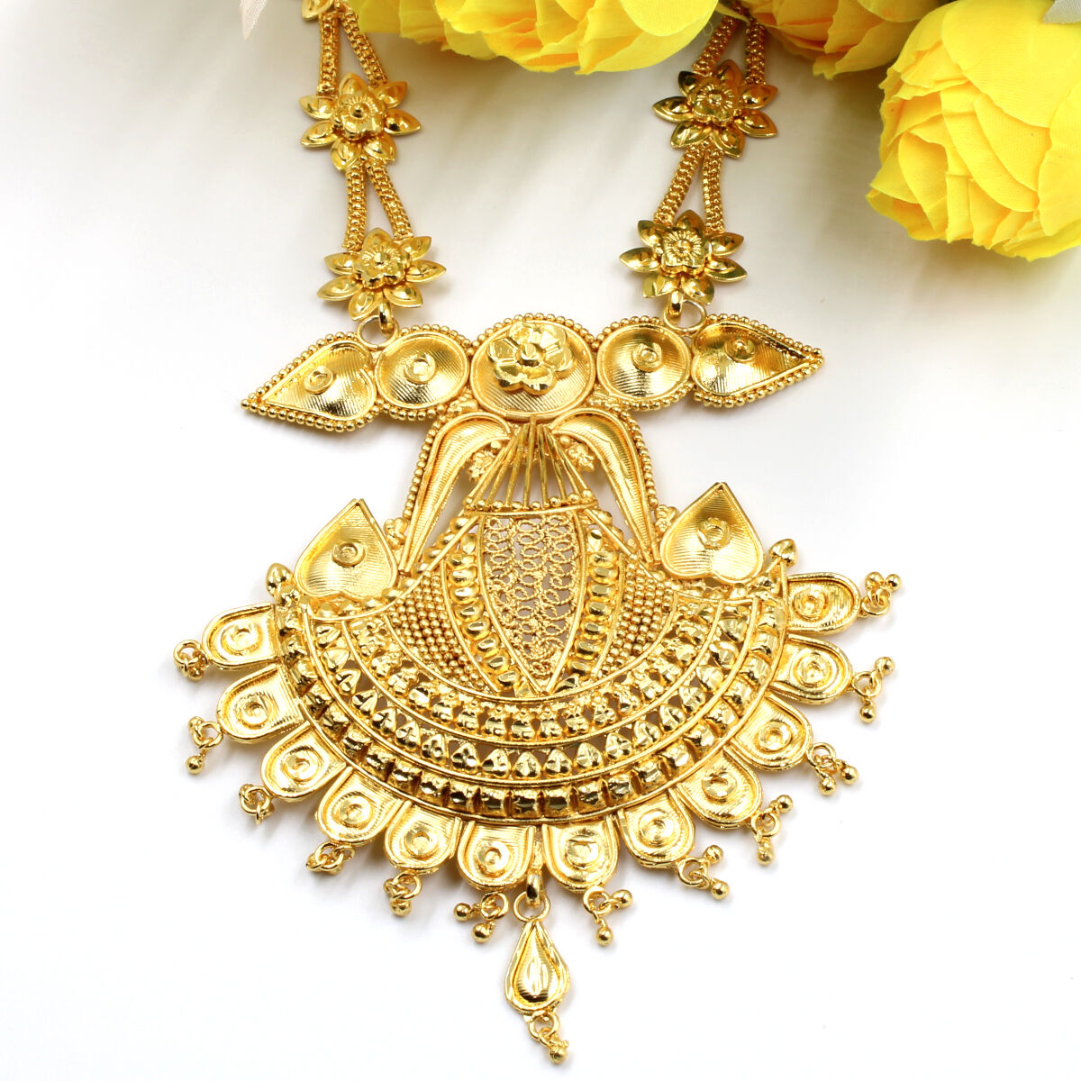 Ethnic Long Necklace Set Gold Plated