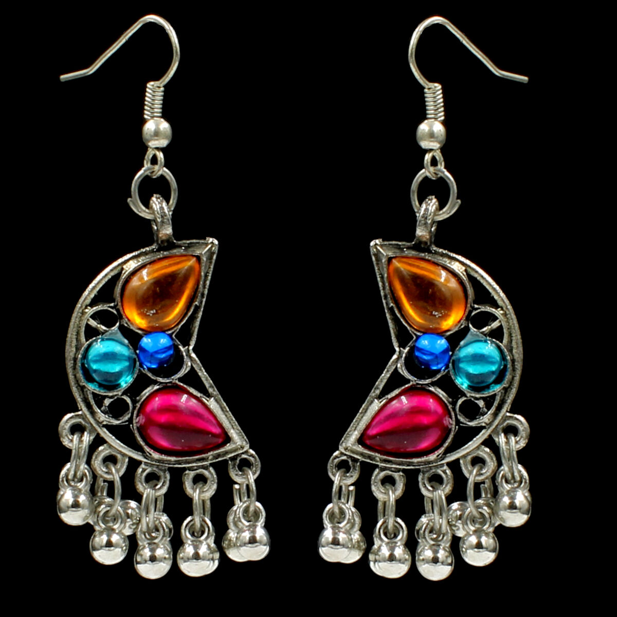 Glamorous Oxidized Synthetic Meena Necklace Set Long