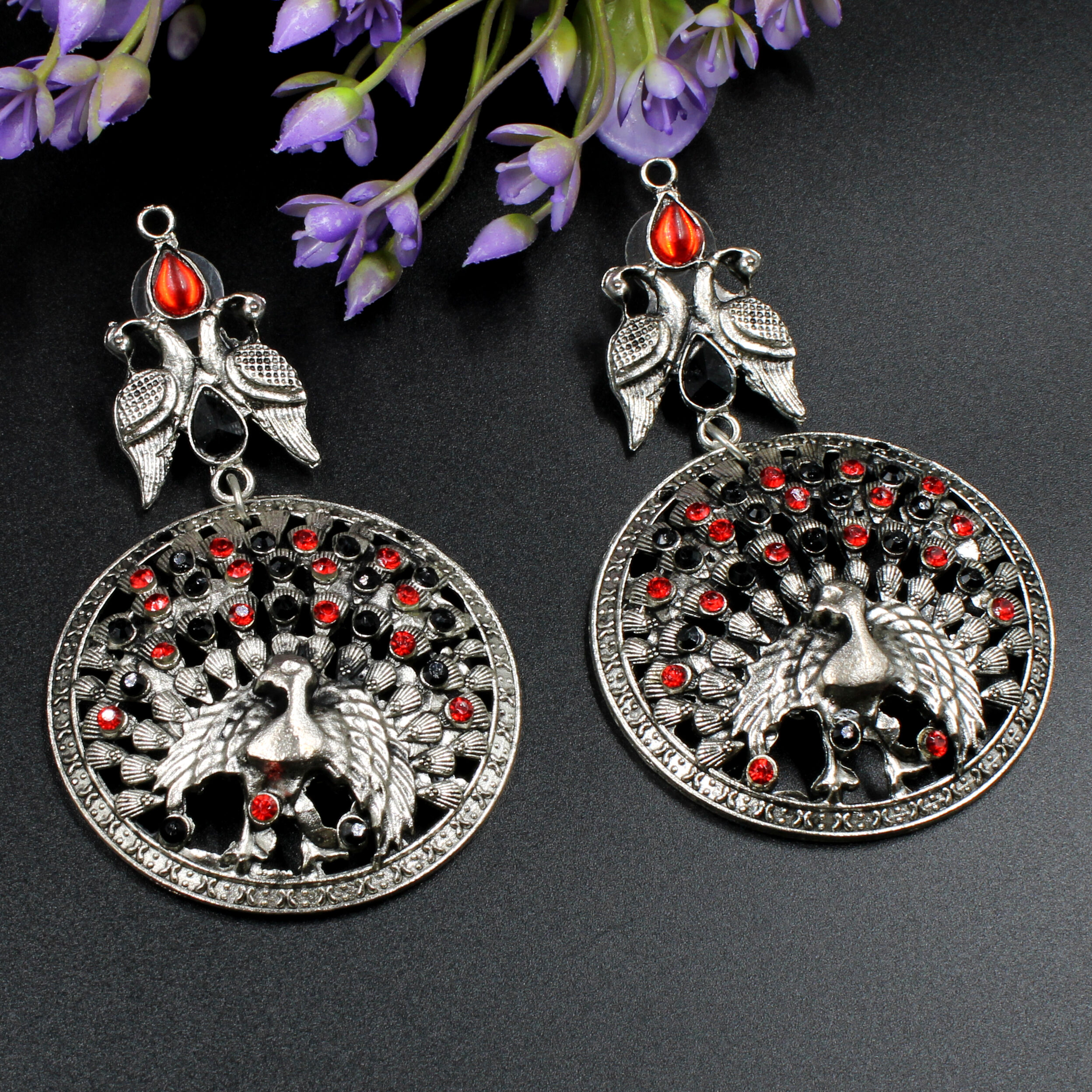 Orlenna Oxidized Crystal Beads Short Necklace Set