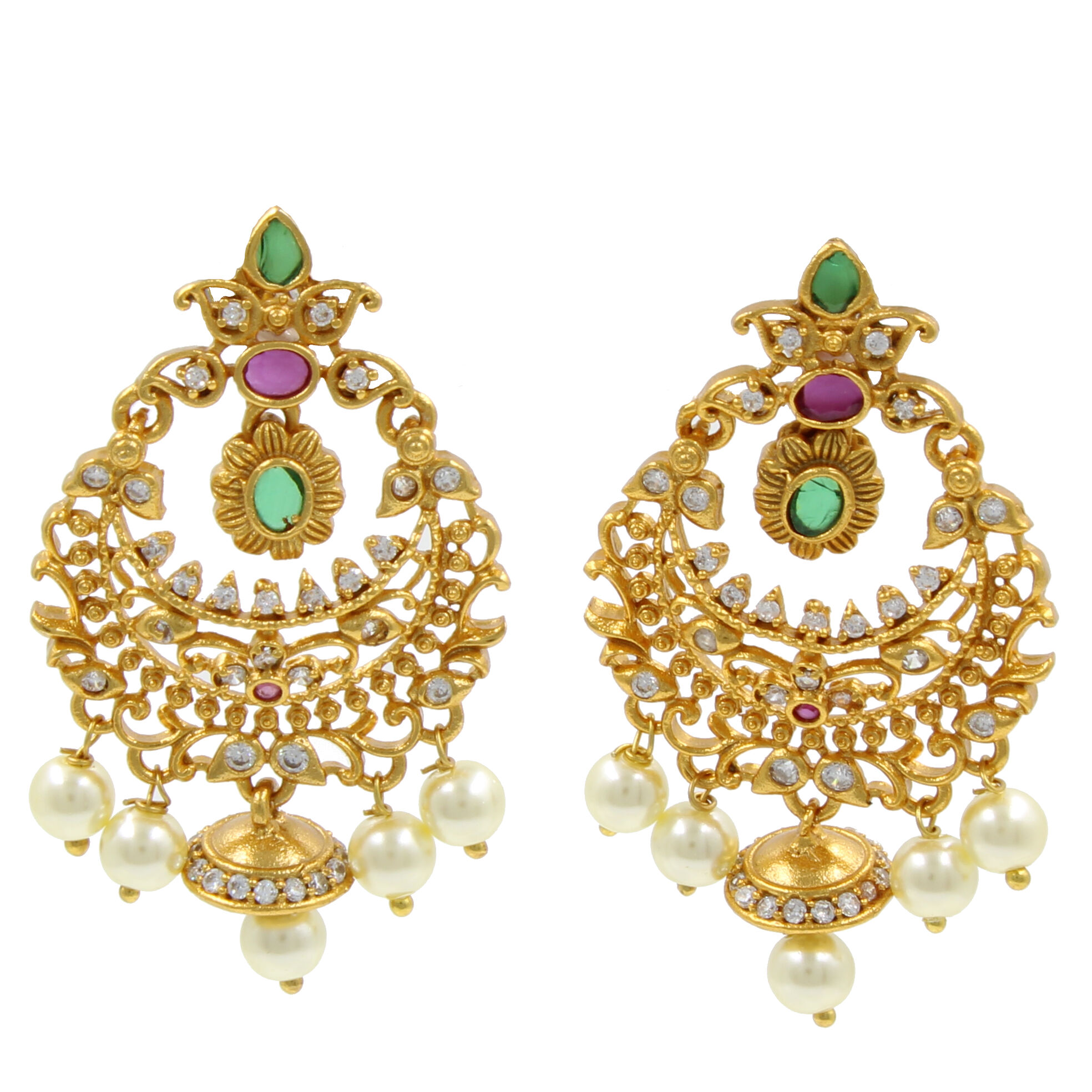 Orlenna Temple American Diamond & Pearl Short Necklace Set