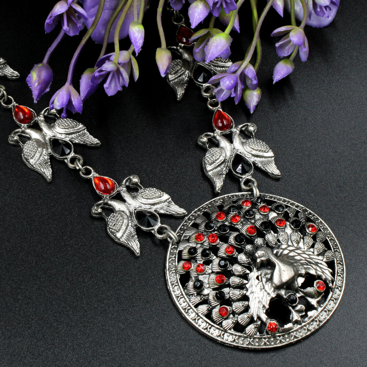 Orlenna Oxidized Crystal Beads Short Necklace Set
