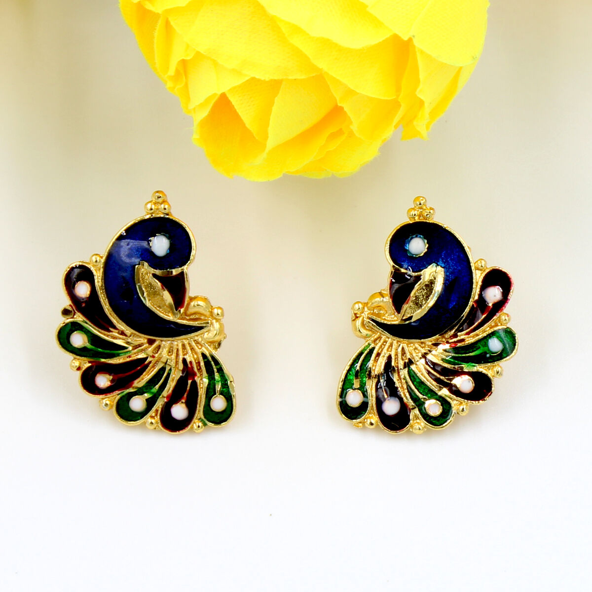 Orlenna Gold Plated Meena Necklace Set Short