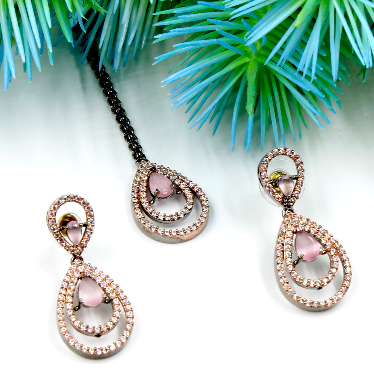 Beautifully Crafted American Diamond Necklace Set Short - Black