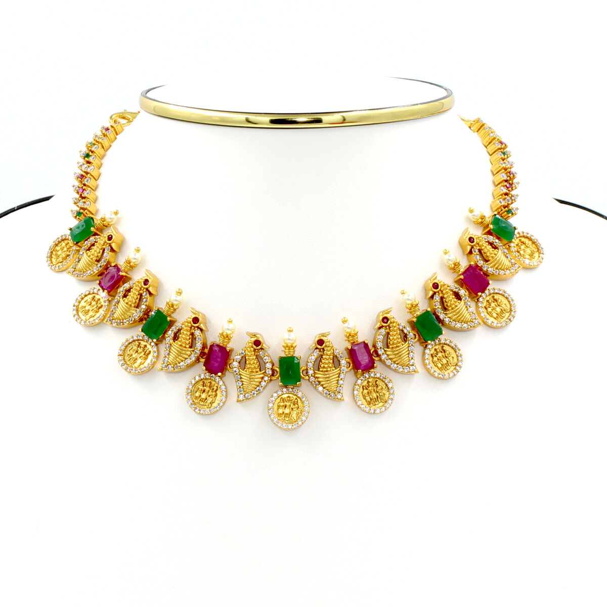 Orlenna Glamour Temple American Diamond & Crystal Necklace Set
