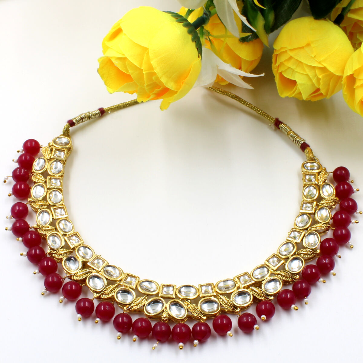 Orlenna Ethnic Kundan Crystal Beads Choker