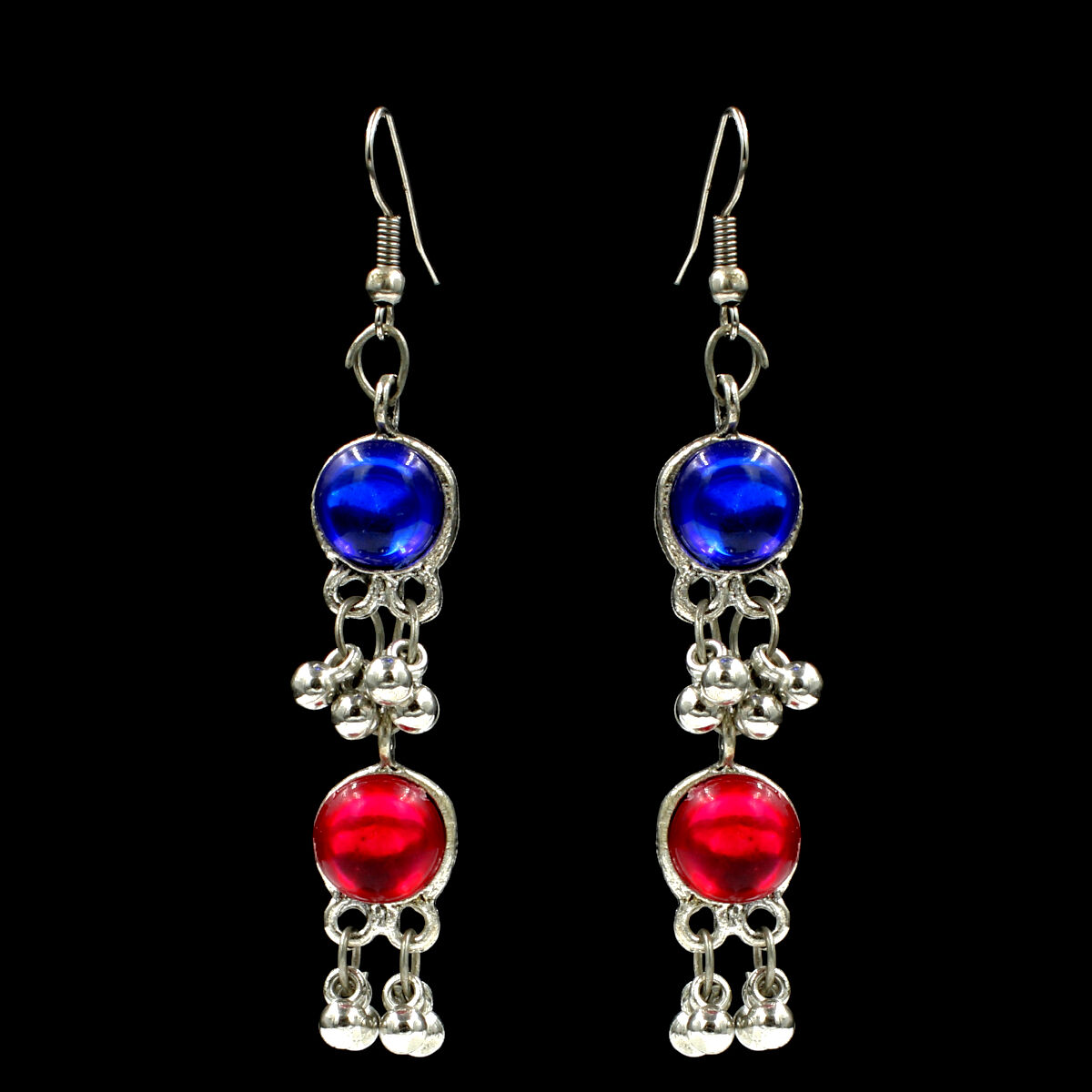 Glittering Oxidized Synthetic Meena Necklace Set Long