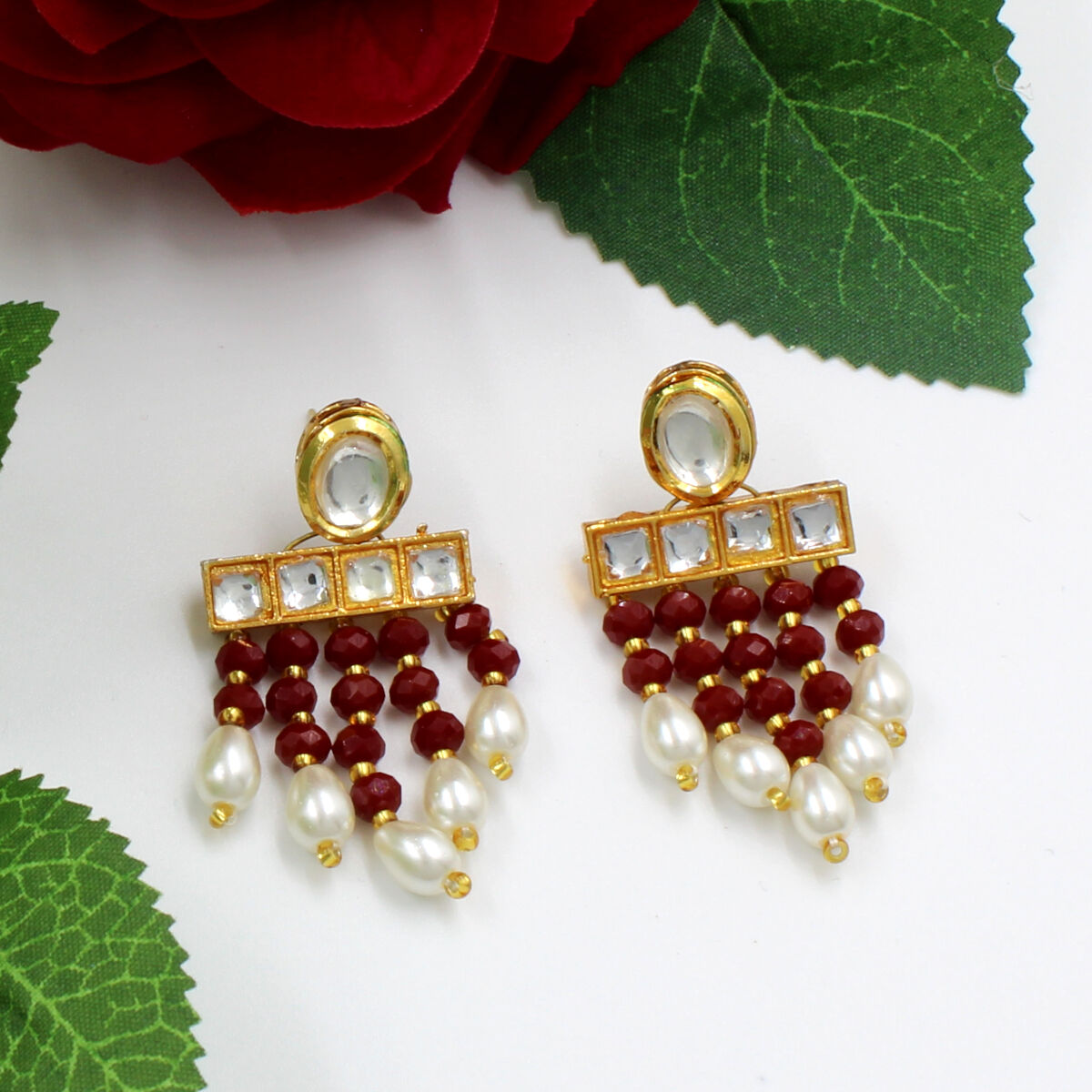 Ethnic Kundan Crystal Beads Necklace Set Long