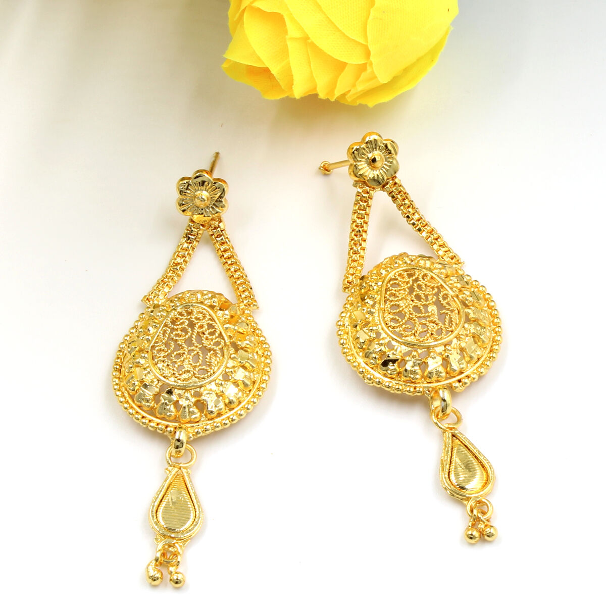 Ethnic Long Necklace Set Gold Plated