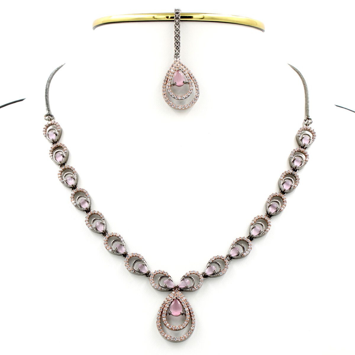 Beautifully Crafted American Diamond Necklace Set Short - Black
