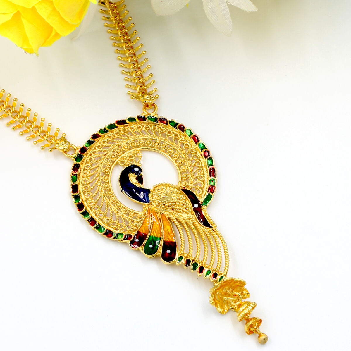 Orlenna Gold Plated Meena Necklace Set Short