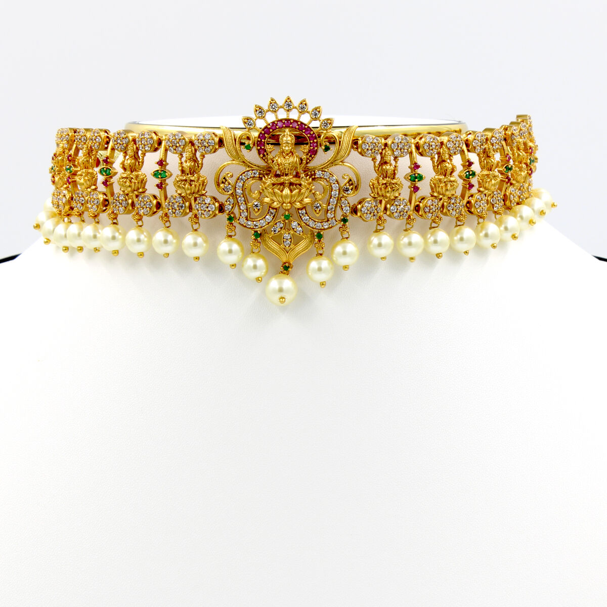Orlenna Glamour Temple Choker - American Diamond & Pearl