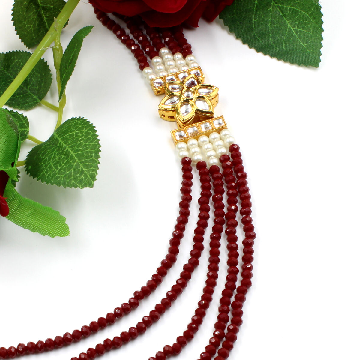 Ethnic Kundan Crystal Beads Necklace Set Long