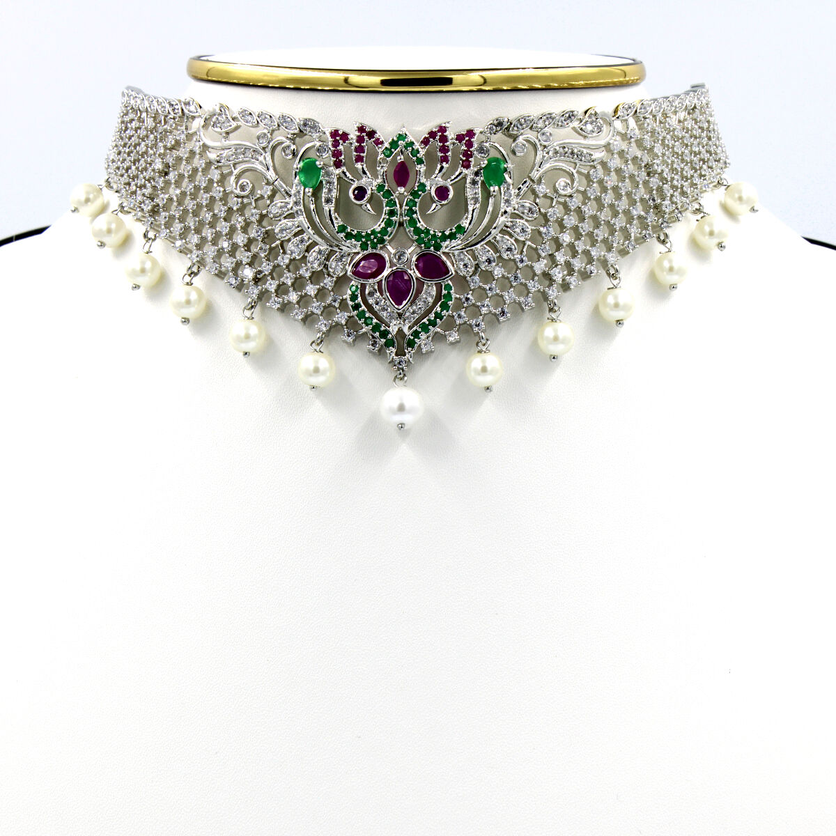 Orlenna Exclusive American Diamond & Pearl Choker