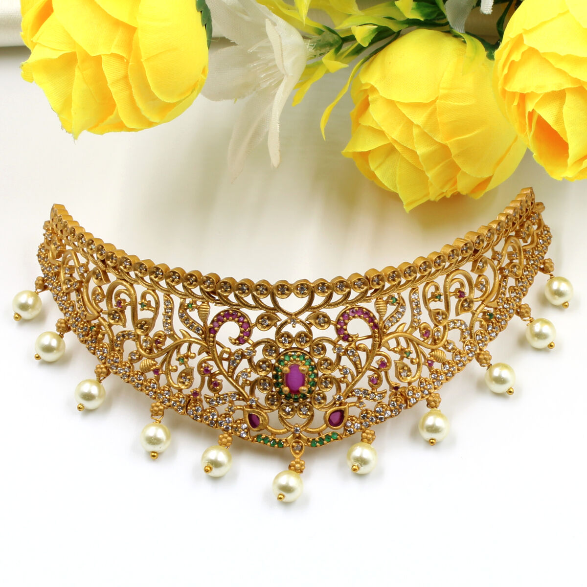 Orlenna American Diamond & Pearl Choker
