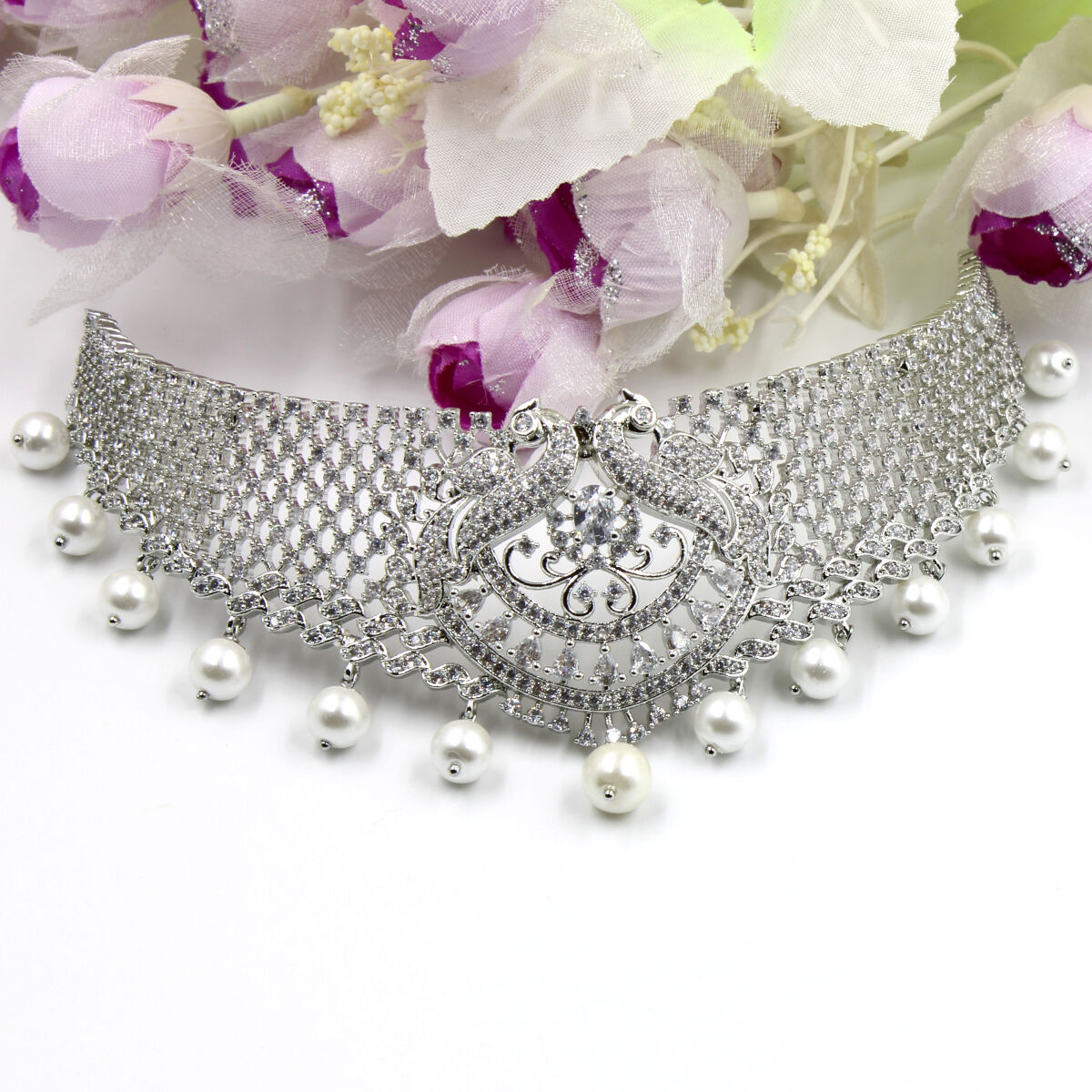 Orlenna Ethnic American Diamond & Pearl Choker