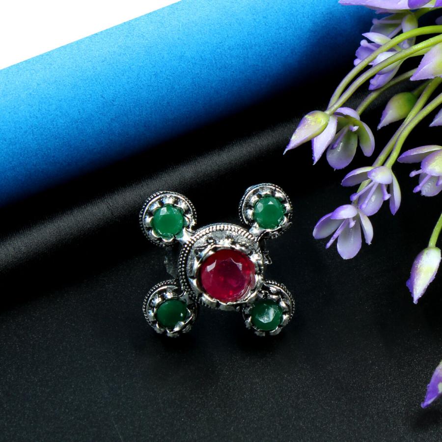 Orlenna Oxidized Crystal Beads Finger Ring