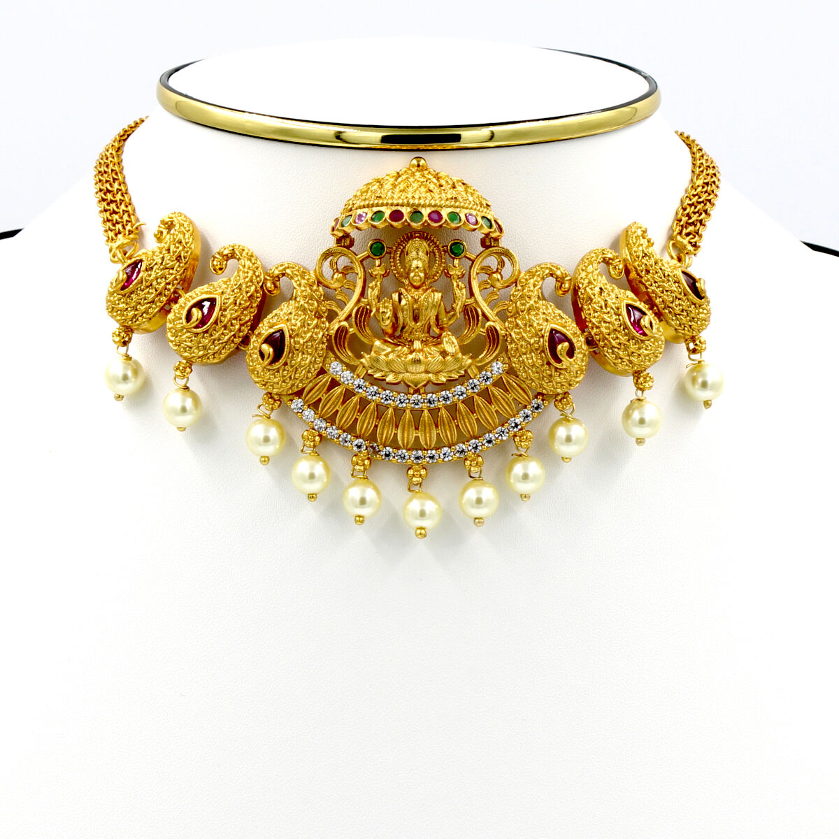 High Quality Temple American Diamond & Pearl Choker