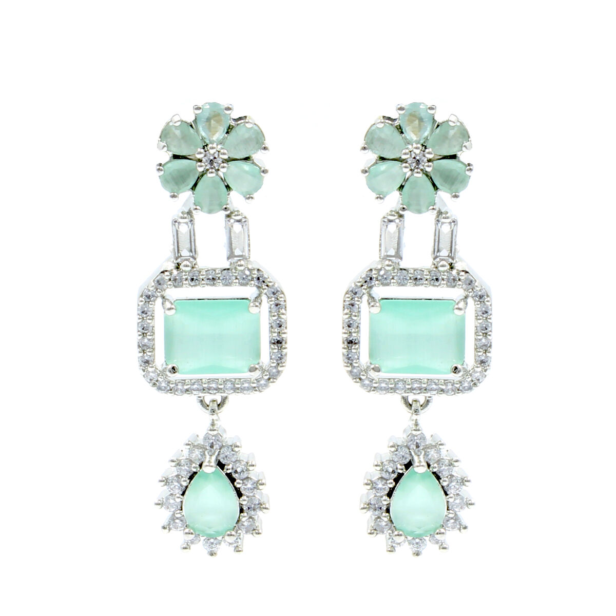 Orlenna Green Short Necklace Set - American Diamond