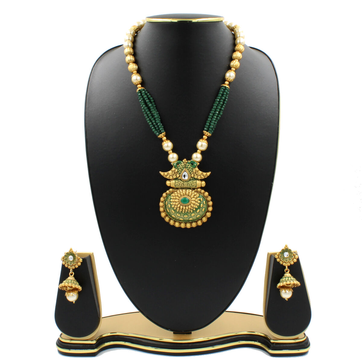 Orlenna Utsav Kundan Pearl & Crystal Beads Necklace Set Long