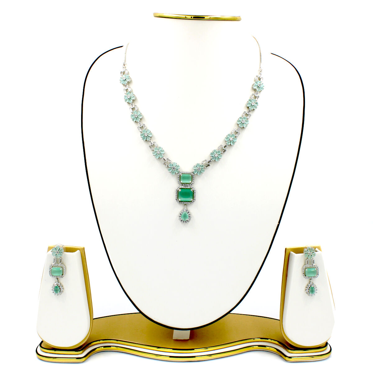 Orlenna Green Short Necklace Set - American Diamond