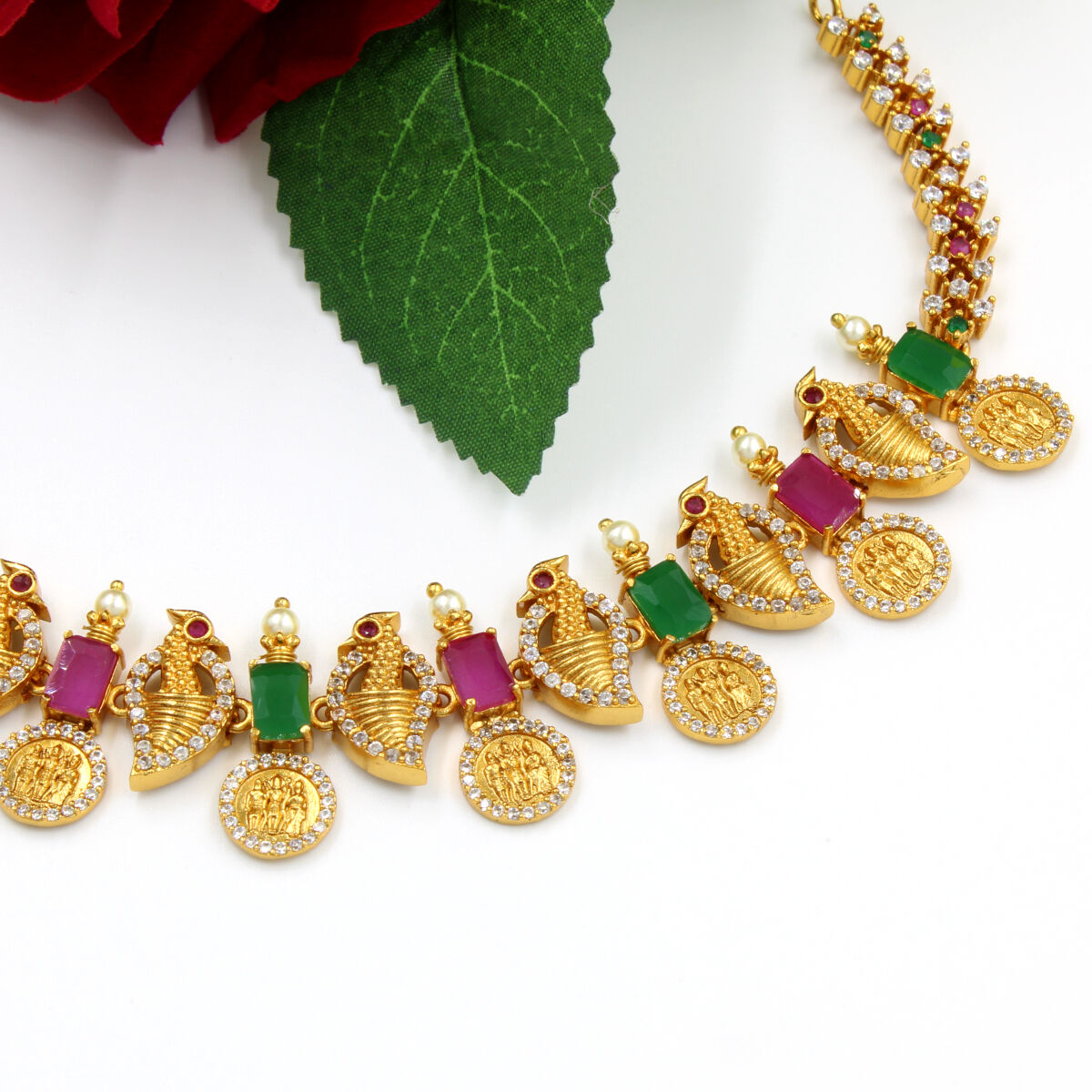 Orlenna Glamour Temple American Diamond & Crystal Necklace Set