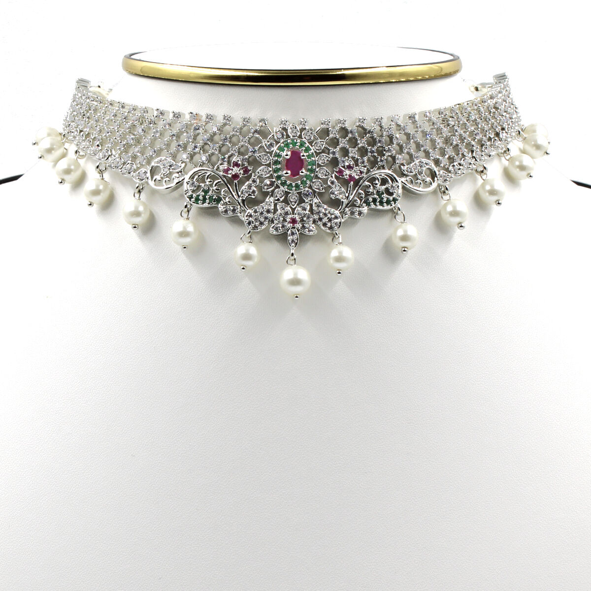 Orlenna Dazzle American Diamond, Pearl & Crystal Choker