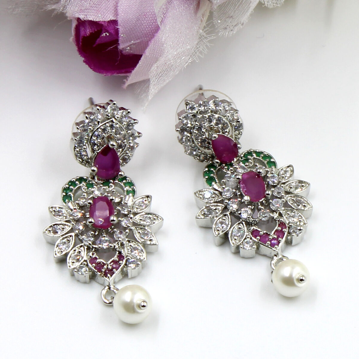 Lustrous Choker- American Diamond, Pearl & Crystal