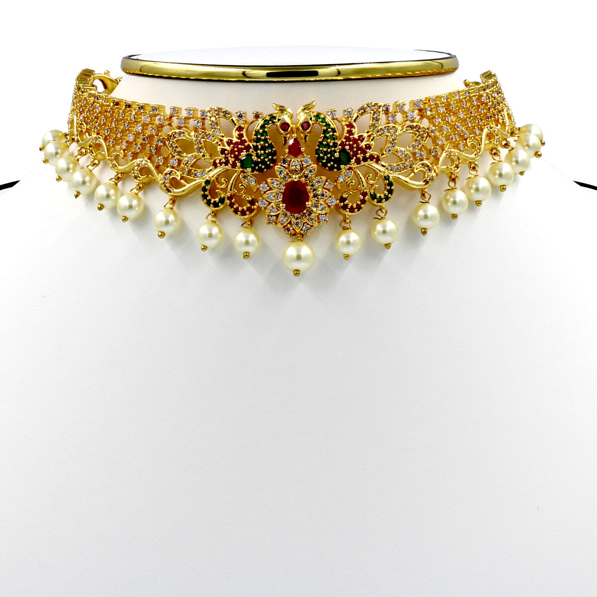 Beautifully Crafted Choker- American Diamond & Pearl