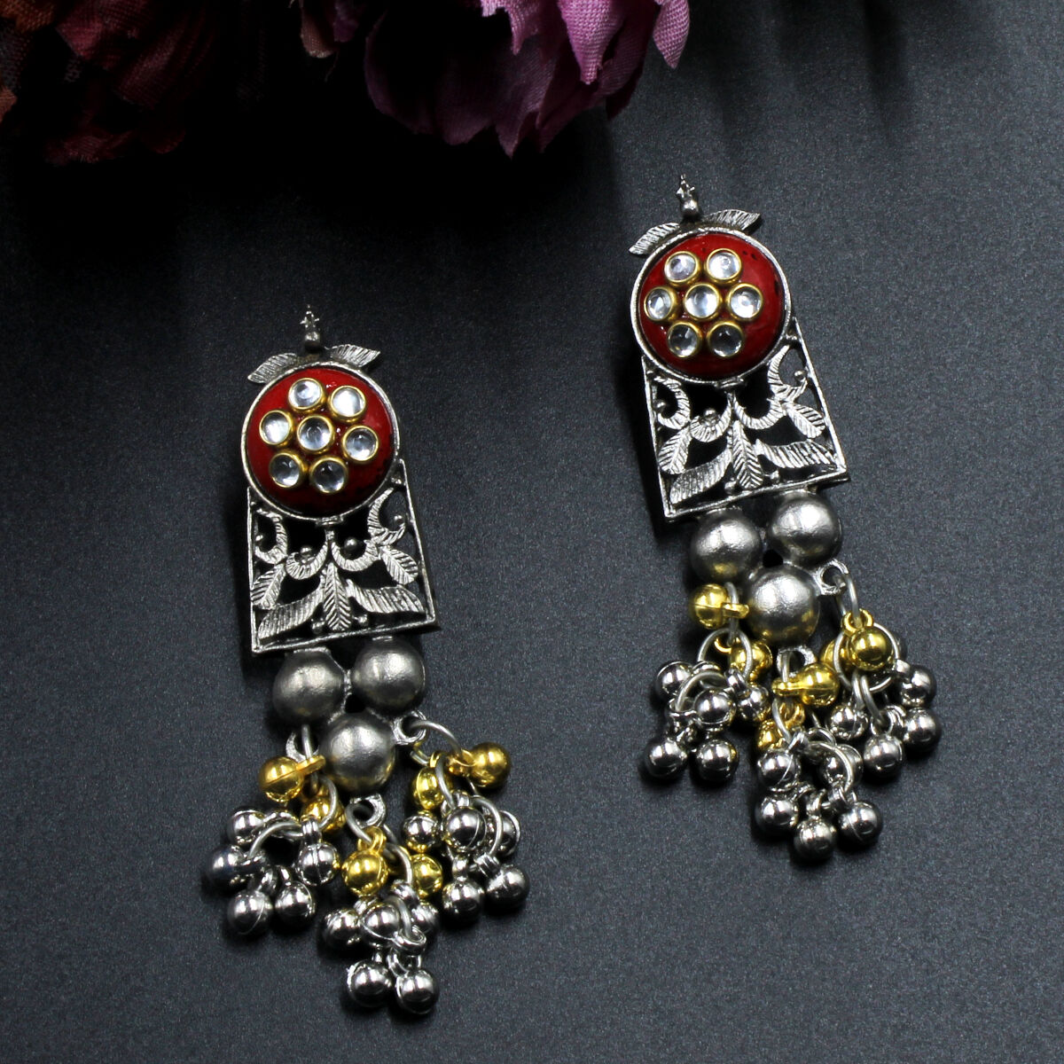 Orlenna Beautifully Crafted Oxidised Kundan Choker