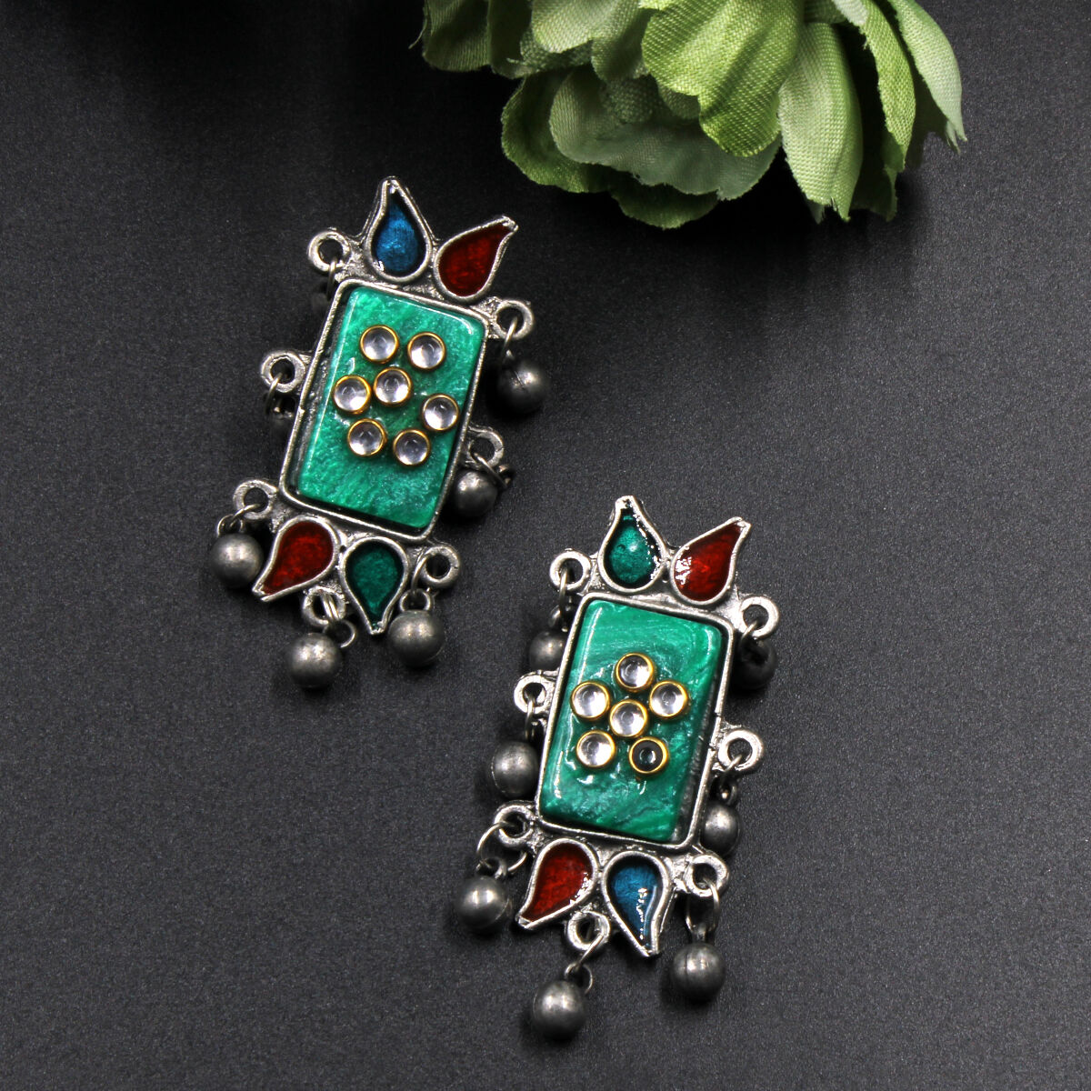 Orlenna Trendy Oxidised Kundan & Meena Choker